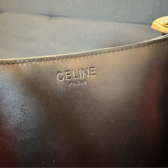 Authentic Celine Paris Shoulder School Work Bag Black Leather Gold Made In Italy - Picture 4 of 16